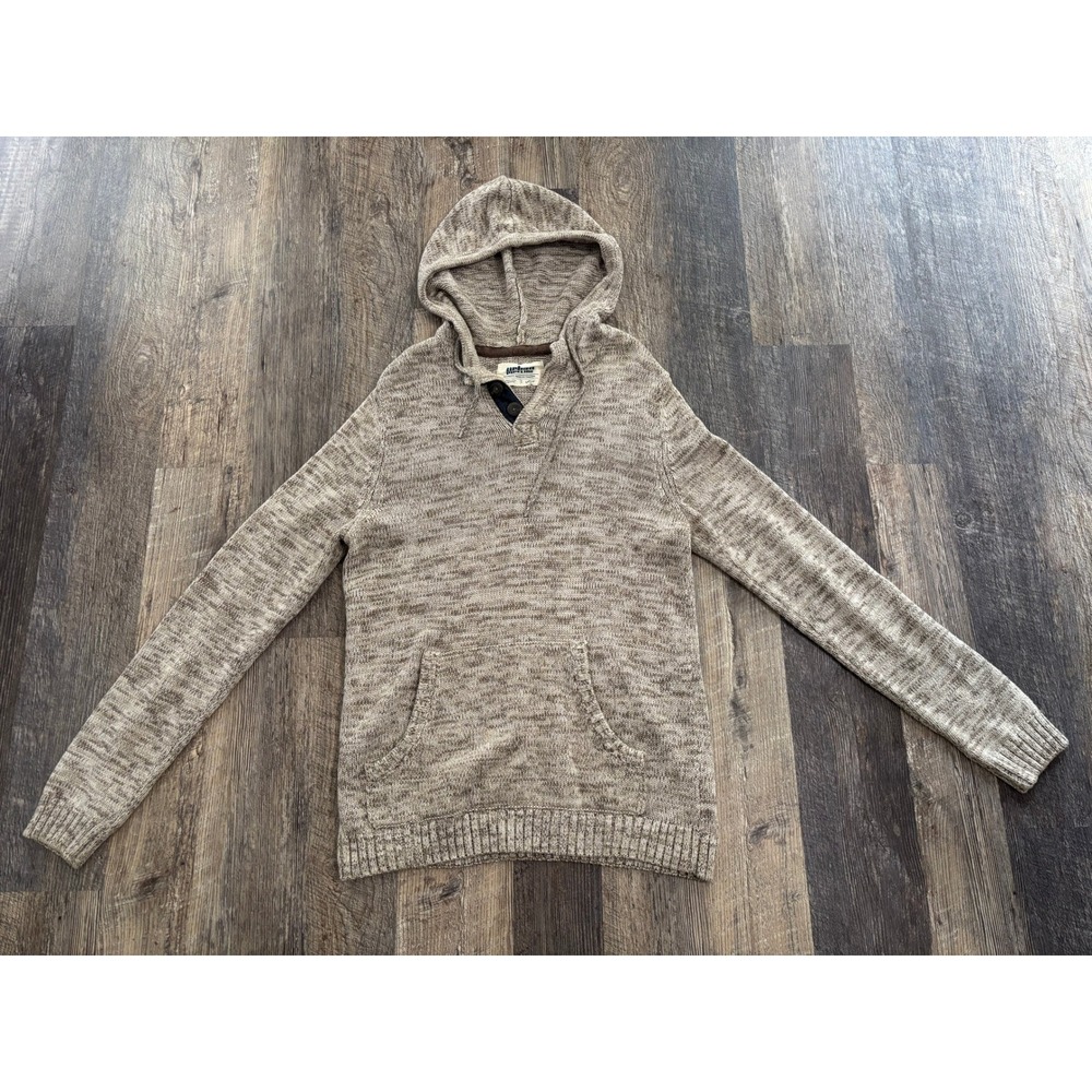 Urban Pipeline Mens Large Marled Tan Knit Henley Hoodie Sweater Kangaroo Pocket